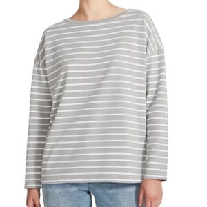 BB Dakota Striped French Terry Oversized Long Sleeve Tee XL Grey